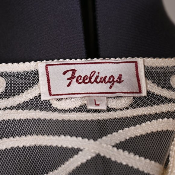 Elegant Cream Long Sleeve Lace Cardigan with Passementerie detailing. Size L - Picture 6 of 7